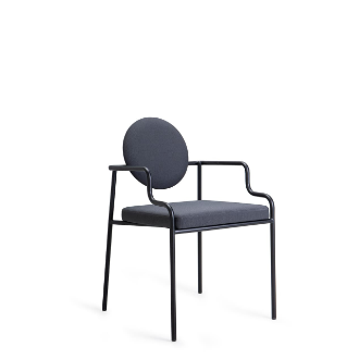 Bom preço Poltrona comercial elegante, encosto circular, assento quadrado acolchoado, estrutura de metal preto on-line