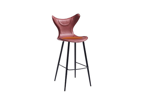 Bon prix Tabouret de bar en cuir régénéré à haut dossier avec pieds en métal noir pour bistros en ligne